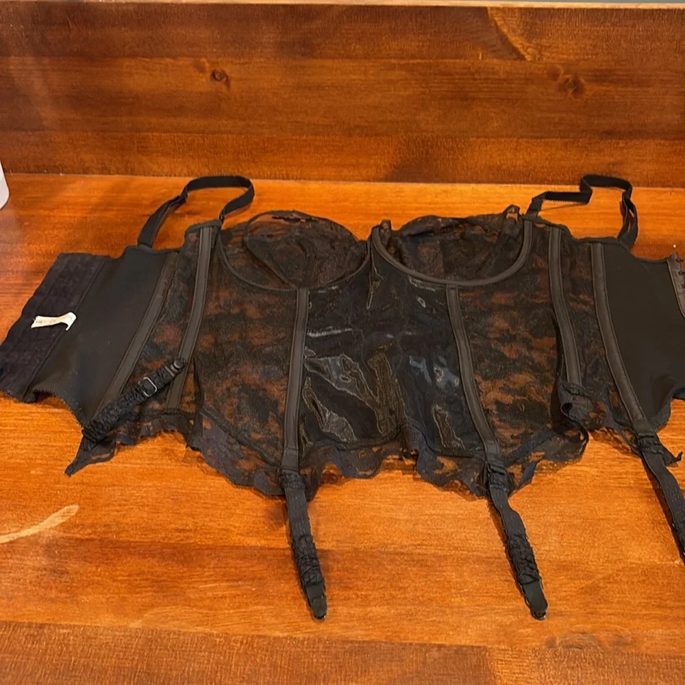 Vintage Gossard Black Lace Bustier Corset Top with garters 34D US … 34DD UK